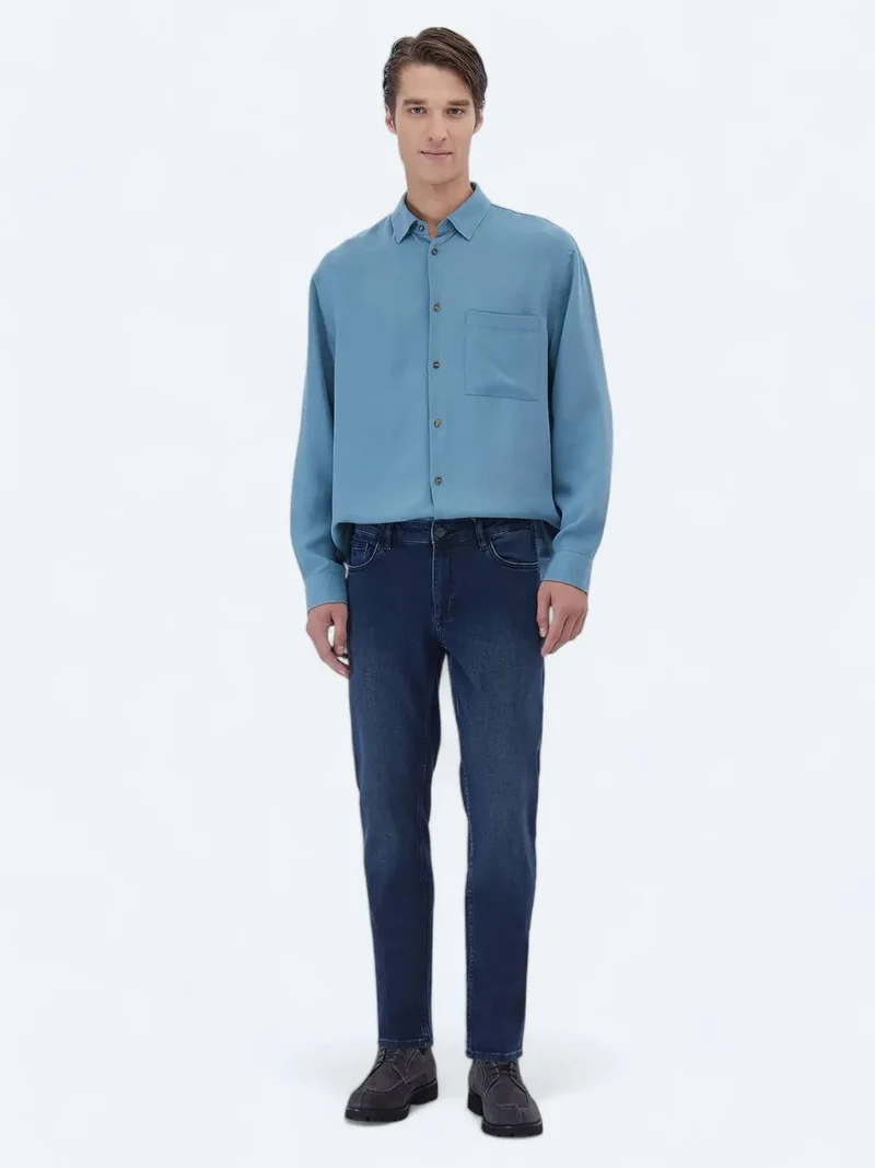 كيب بنطلون جينز ضيق من مزيج القطن بلون النيلي