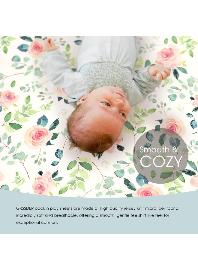 GRSSDER Stretchy Ultra Soft Jersey Knit Fitted Pack n Play Sheets Set 2 Pack, Portable/Mini Crib Sheets, Snug and Safe - Image 4