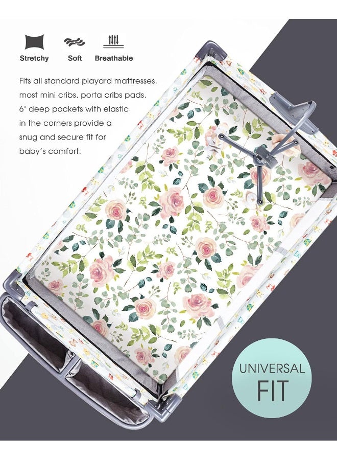 GRSSDER Stretchy Ultra Soft Jersey Knit Fitted Pack n Play Sheets Set 2 Pack, Portable/Mini Crib Sheets, Snug and Safe - Image 3