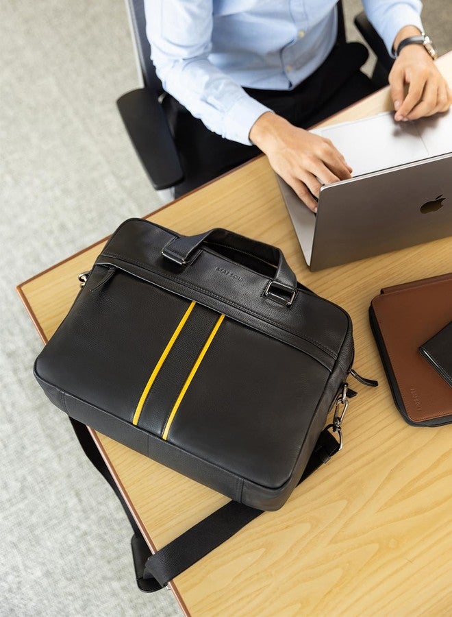 MAI SOLI Boston Genuine Leather Compact and Slim Laptop Bag for Men with Shoulder Strap, Suitable For Office And Travel. Fits up toto 14-16 inch Briefcase Office Bag (Black) - Image 5