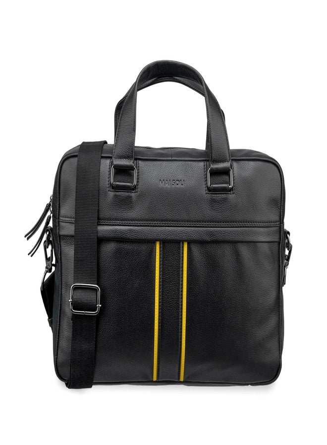 MAI SOLI Boston Genuine Leather Compact and Slim Laptop Bag for Men with Shoulder Strap, Suitable For Office And Travel. Fits up toto 14-16 inch Briefcase Office Bag (Black) - Image 1