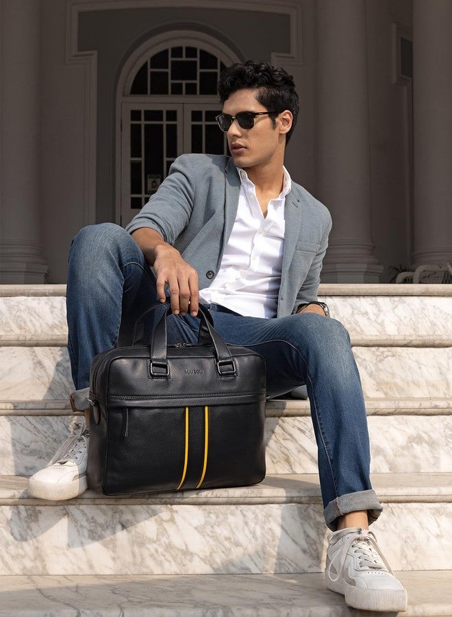 MAI SOLI Boston Genuine Leather Compact and Slim Laptop Bag for Men with Shoulder Strap, Suitable For Office And Travel. Fits up toto 14-16 inch Briefcase Office Bag (Black) - Image 2