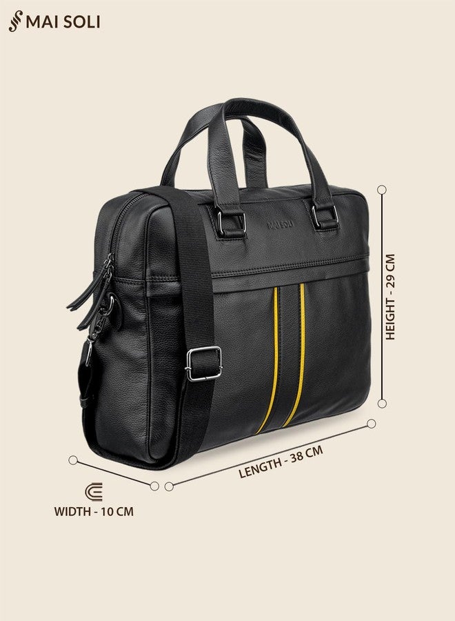 MAI SOLI Boston Genuine Leather Compact and Slim Laptop Bag for Men with Shoulder Strap, Suitable For Office And Travel. Fits up toto 14-16 inch Briefcase Office Bag (Black) - Image 3