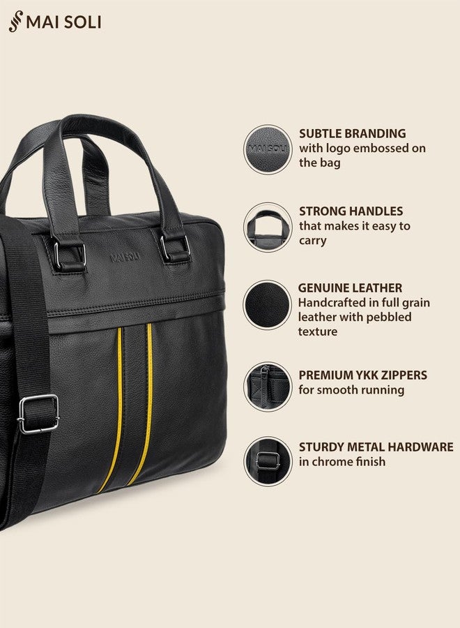 MAI SOLI Boston Genuine Leather Compact and Slim Laptop Bag for Men with Shoulder Strap, Suitable For Office And Travel. Fits up toto 14-16 inch Briefcase Office Bag (Black) - Image 4