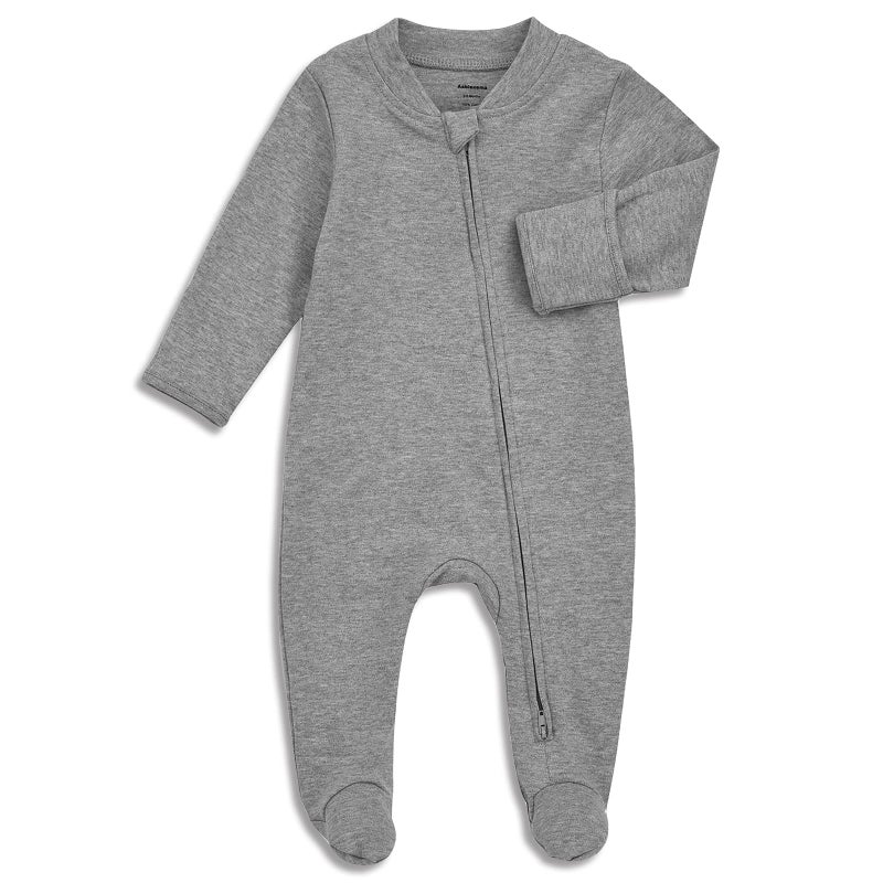 Aablexema Organic Cotton Baby Footies Pajamas with Mittens Neutral Newborn Infant Zip Up Sleep PlayGrey03m