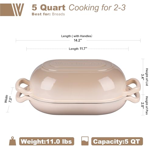 VORRINGARD Enameled Cast Iron Sourdough Bread Oven, Dutch Oven, Loaf Cast Iron Bread Pan for Homemade Bread Baking, Meatloaf Pan with Lid, 5QT, Latte - Image 2