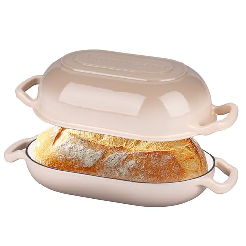 VORRINGARD Enameled Cast Iron Sourdough Bread Oven, Dutch Oven, Loaf Cast Iron Bread Pan for Homemade Bread Baking, Meatloaf Pan with Lid, 5QT, Latte - Image 1