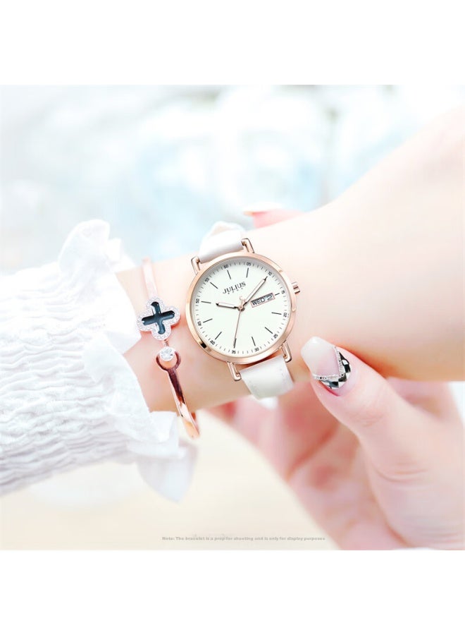 Julius Women's Fashion Student Watch Large Dial Calendar Week Quartz Ladies Watch White Ja-1381a - Image 4
