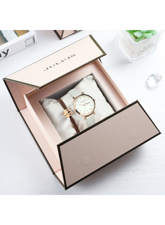 Julius Women's Fashion Student Watch Large Dial Calendar Week Quartz Ladies Watch White Ja-1381a - Image 3