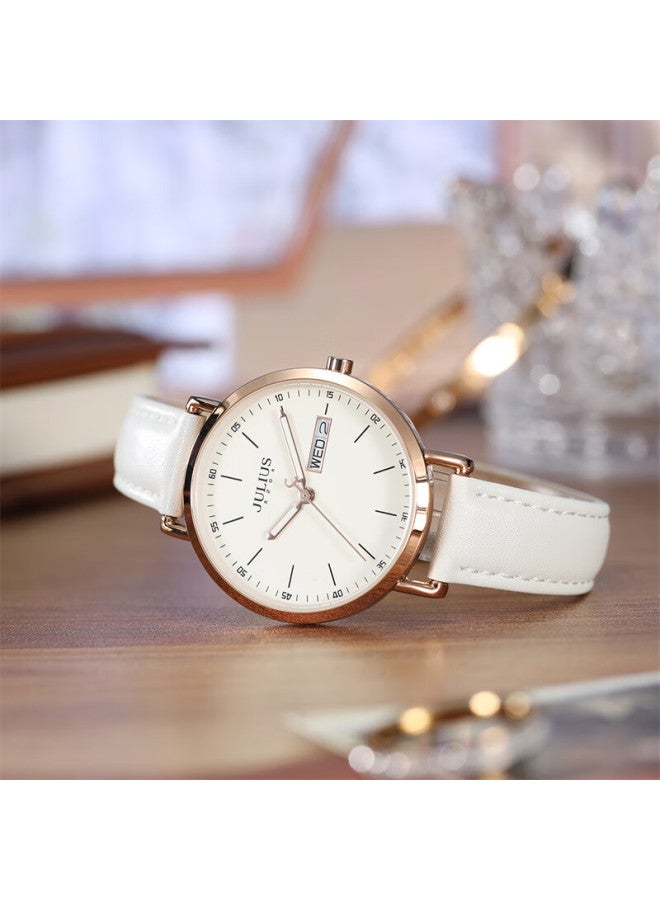 Julius Women's Fashion Student Watch Large Dial Calendar Week Quartz Ladies Watch White Ja-1381a - Image 5