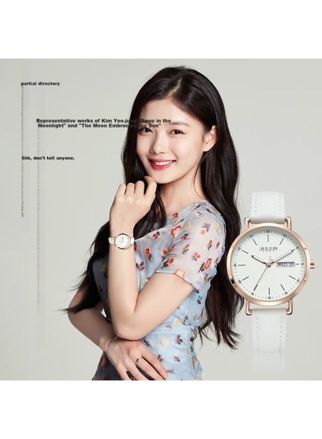 Julius Women's Fashion Student Watch Large Dial Calendar Week Quartz Ladies Watch White Ja-1381a - Image 2