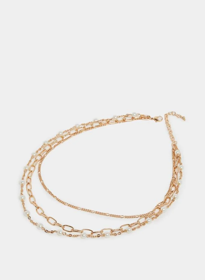 Styli Gold Layered Necklace with Pearls