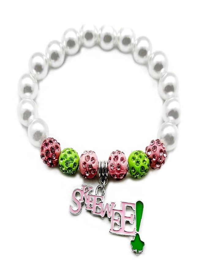 muiot Youngsome Handmade sorority society SKEEWEE enamel metal pendant white simulated pearl bead bracelet - Image 1