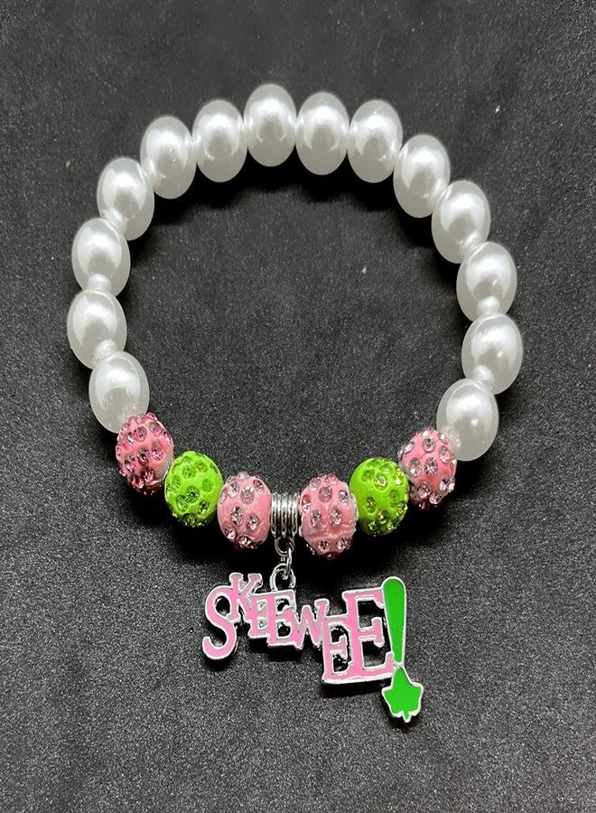 muiot Youngsome Handmade sorority society SKEEWEE enamel metal pendant white simulated pearl bead bracelet - Image 3