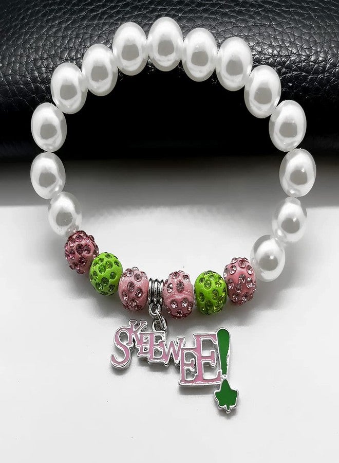muiot Youngsome Handmade sorority society SKEEWEE enamel metal pendant white simulated pearl bead bracelet - Image 4