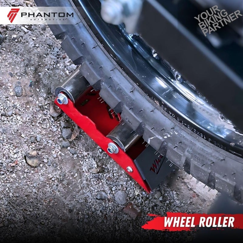 Phantom Heavy-Duty Wheel Roller Variation - Non-Slip Paddock Stand Universal For Bikes Up To 220kg – Quick & Easy Chain Maintenance Tool (Red) - Image 3