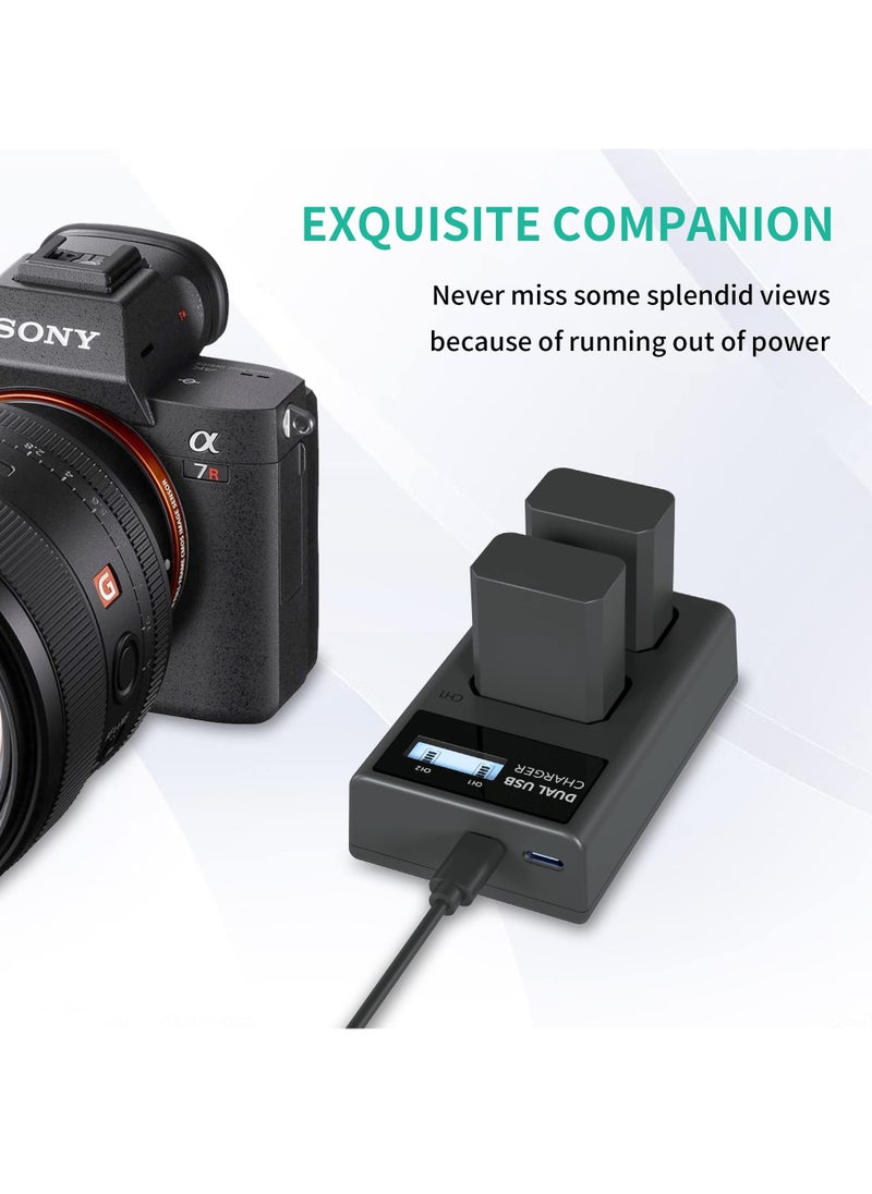 KASTWAVE - NP-FW50 Battery Charger, LCD Dual Charger Compatible with Sony Alpha A6000, A6400, A6100, A6300, A6500, A5100, A7, A7 II, A7R, A7R II, A7R2, A7S, A7S II, A7S2, A5000, A3000, RX10, NEX-3/5/7 Series - Image 1