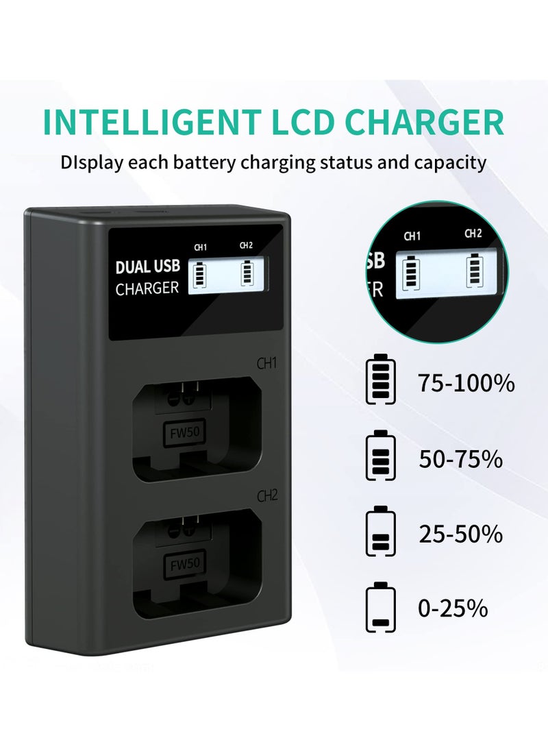 KASTWAVE - NP-FW50 Battery Charger, LCD Dual Charger Compatible with Sony Alpha A6000, A6400, A6100, A6300, A6500, A5100, A7, A7 II, A7R, A7R II, A7R2, A7S, A7S II, A7S2, A5000, A3000, RX10, NEX-3/5/7 Series - Image 1