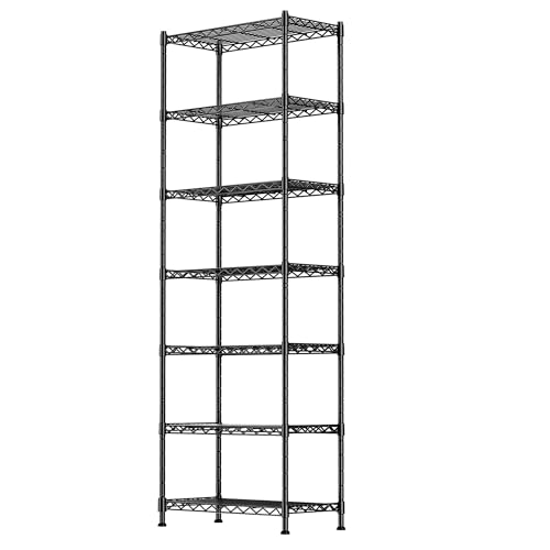GIOTORENT 7-Wire Garage Shelving Storage Shelves, Kitchen Storage Adjustable Shelf, Metal Shelves 1400Lbs Capacity 24" W x 14" D x 71.6" H for Laundry Bathroom Pantry Closet, Black - Image 1