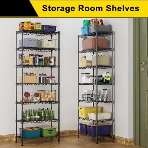 GIOTORENT 7-Wire Garage Shelving Storage Shelves, Kitchen Storage Adjustable Shelf, Metal Shelves 1400Lbs Capacity 24" W x 14" D x 71.6" H for Laundry Bathroom Pantry Closet, Black - Image 4