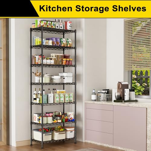 GIOTORENT 7-Wire Garage Shelving Storage Shelves, Kitchen Storage Adjustable Shelf, Metal Shelves 1400Lbs Capacity 24" W x 14" D x 71.6" H for Laundry Bathroom Pantry Closet, Black - Image 2
