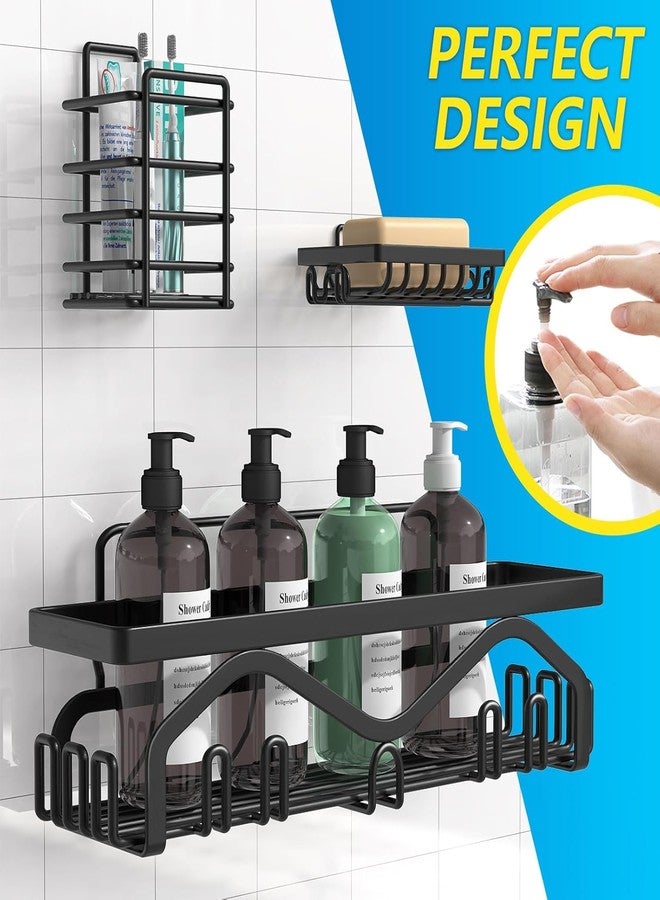 Boniry Bathroom Organiser Without Drill | 5-Pack Rustproof Bathroom Shelves with Soap Holder & Toothbrush Holder | No-Drill Adhesive Bathroom Rack Set for Bathroom, Kitchen, Matte Black - Image 3