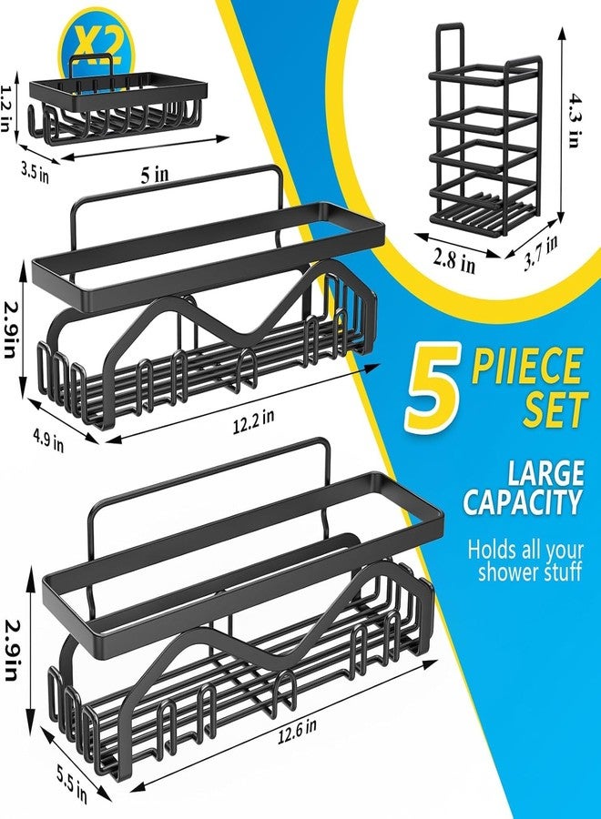 Boniry Bathroom Organiser Without Drill | 5-Pack Rustproof Bathroom Shelves with Soap Holder & Toothbrush Holder | No-Drill Adhesive Bathroom Rack Set for Bathroom, Kitchen, Matte Black - Image 2