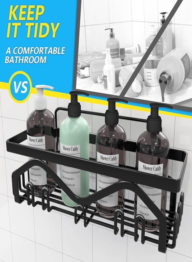 Boniry Bathroom Organiser Without Drill | 5-Pack Rustproof Bathroom Shelves with Soap Holder & Toothbrush Holder | No-Drill Adhesive Bathroom Rack Set for Bathroom, Kitchen, Matte Black - Image 4