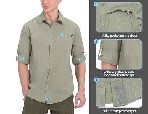 Little Donkey Andy Men's UPF 50+ UV Protection Shirt, Breathable Long Sleeve Fishing Hiking Shirt, Air-Holes Tech Laurel Oak Heather M - Image 5