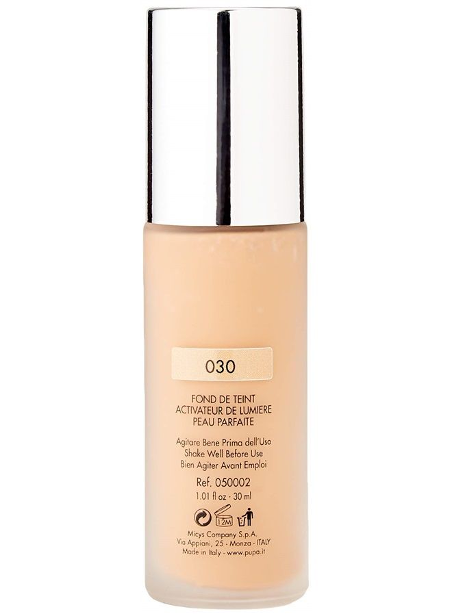 PUPA Milano Active Light Activating Perfect Skin SPF 10 Foundation, No. 030/Natural Beige, 1 Ounce - Image 2