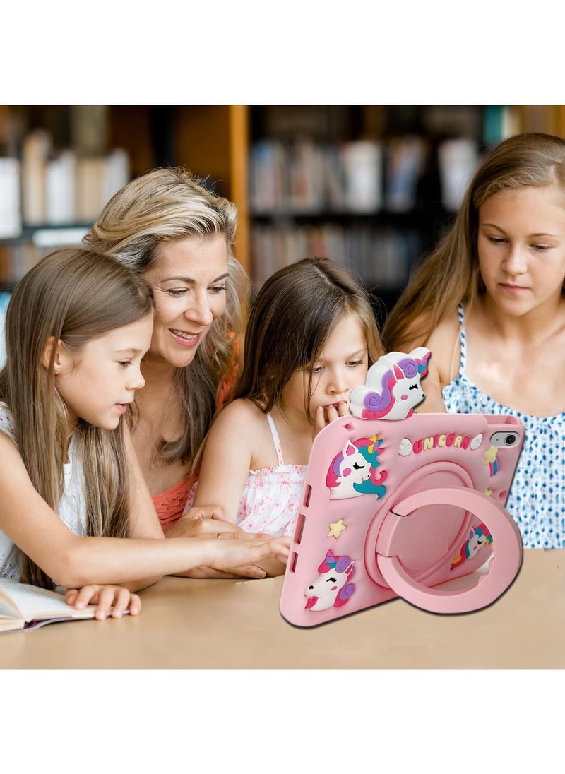 اووكاي - جراب أطفال متوافق مع جهاز iPad (A16) الجيل الحادي عشر/العاشر (2025/2022)، غطاء حماية سيليكون مقاوم للصدمات مع حامل دوار 360 درجة وحزام كتف (وردي) - Image 1