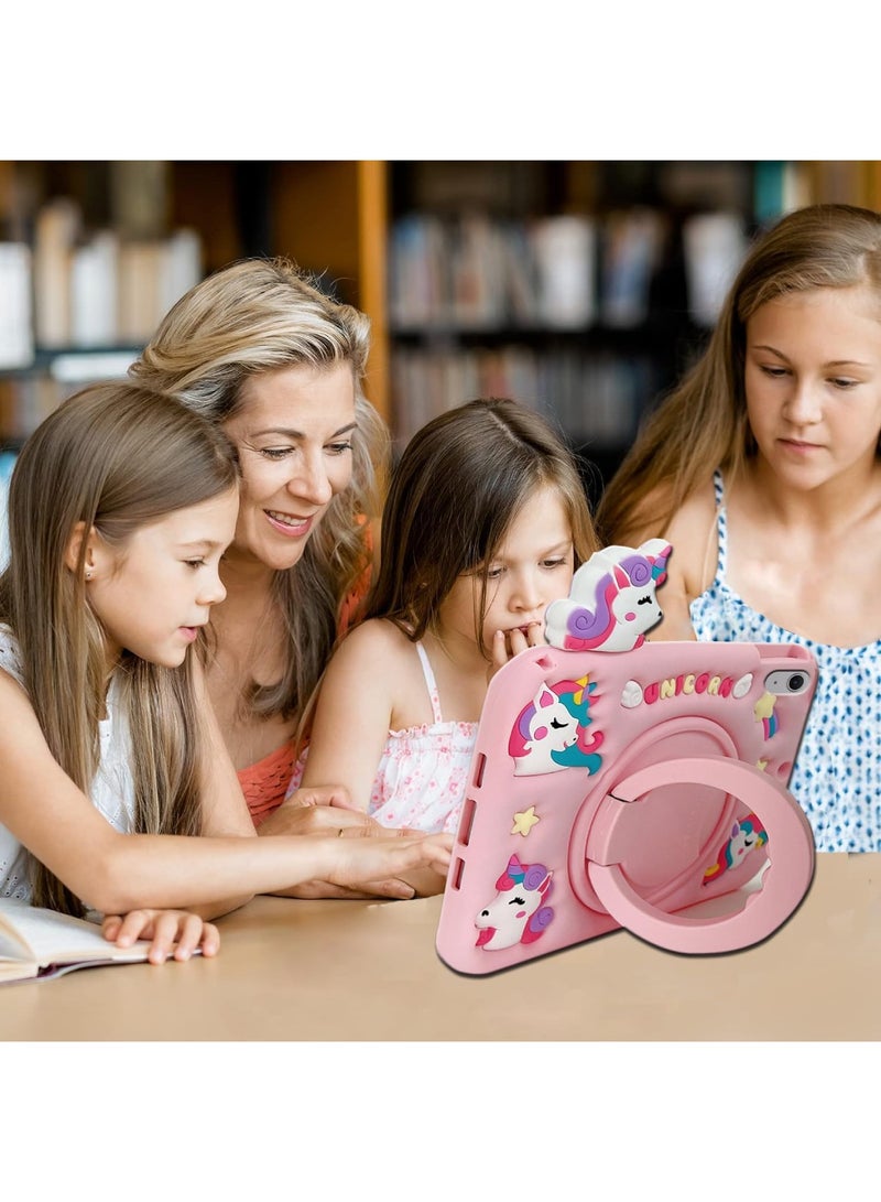 Aookay Kids Case Compatible with iPad (A16) 11th/10th Generation (2025/2022), Shockproof Silicone Protective Cover with 360° Rotatable Stand, Shoulder Strap (Pink) - Image 5