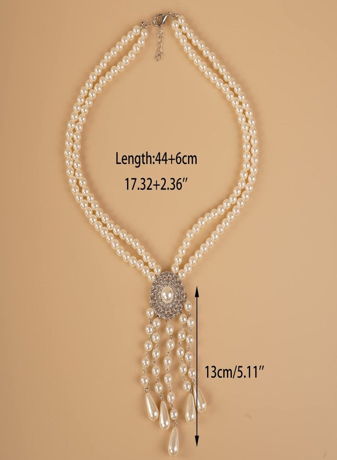 يرتير قلادة YERTTER عتيقة متعددة الطبقات من اللؤلؤ، قلادة على طراز عشرينيات القرن الماضي، قلادة على شكل حرف Y، قلادة سترة، قلادة مرصعة بأحجار الراين، خرزة، شرابة، طوق مميز للرقبة (F) - Image 4