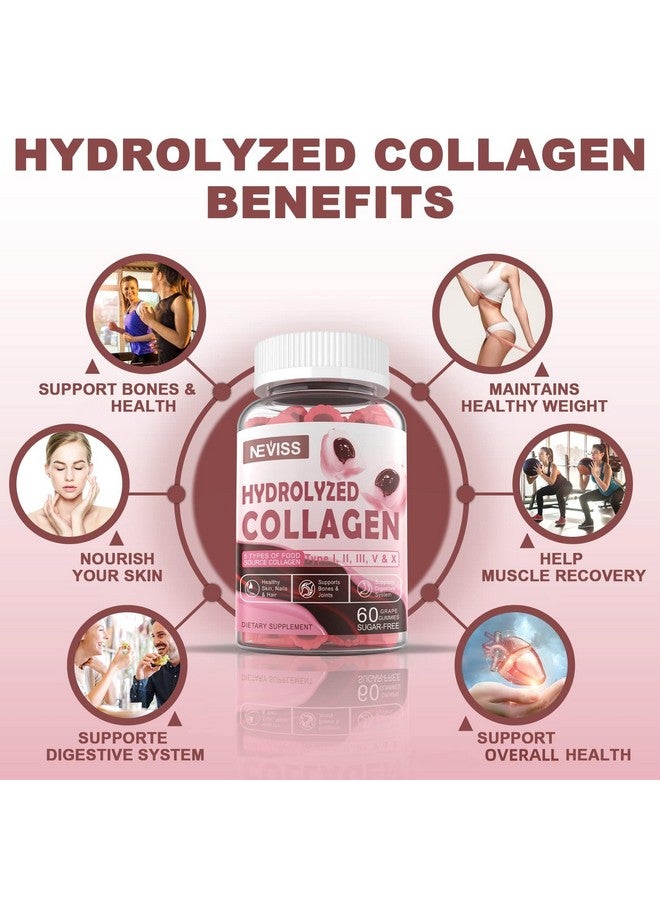 NEVISS Collagen Gummies for Women Men, Hydrolyzed Collagen Peptides Gummies with Multi Collagen Peptides Type I II III V & X, Biotin, Keratin, and Vitamin D3 for Healthy Skin, Hair, Nails, Bone, 1 Pack - Image 5