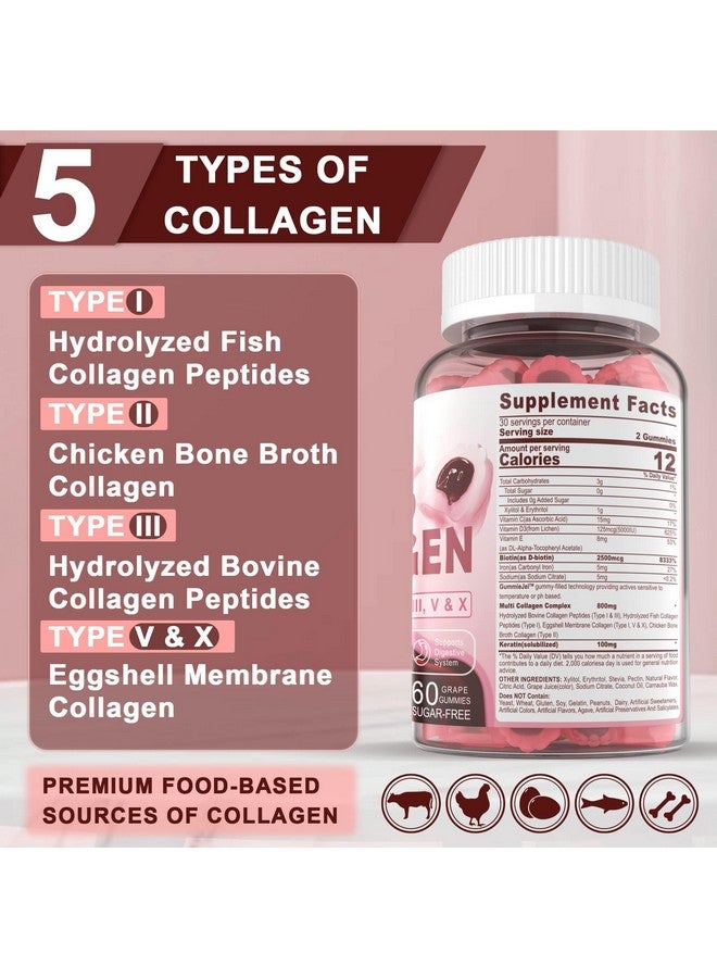 NEVISS Collagen Gummies for Women Men, Hydrolyzed Collagen Peptides Gummies with Multi Collagen Peptides Type I II III V & X, Biotin, Keratin, and Vitamin D3 for Healthy Skin, Hair, Nails, Bone, 1 Pack - Image 3