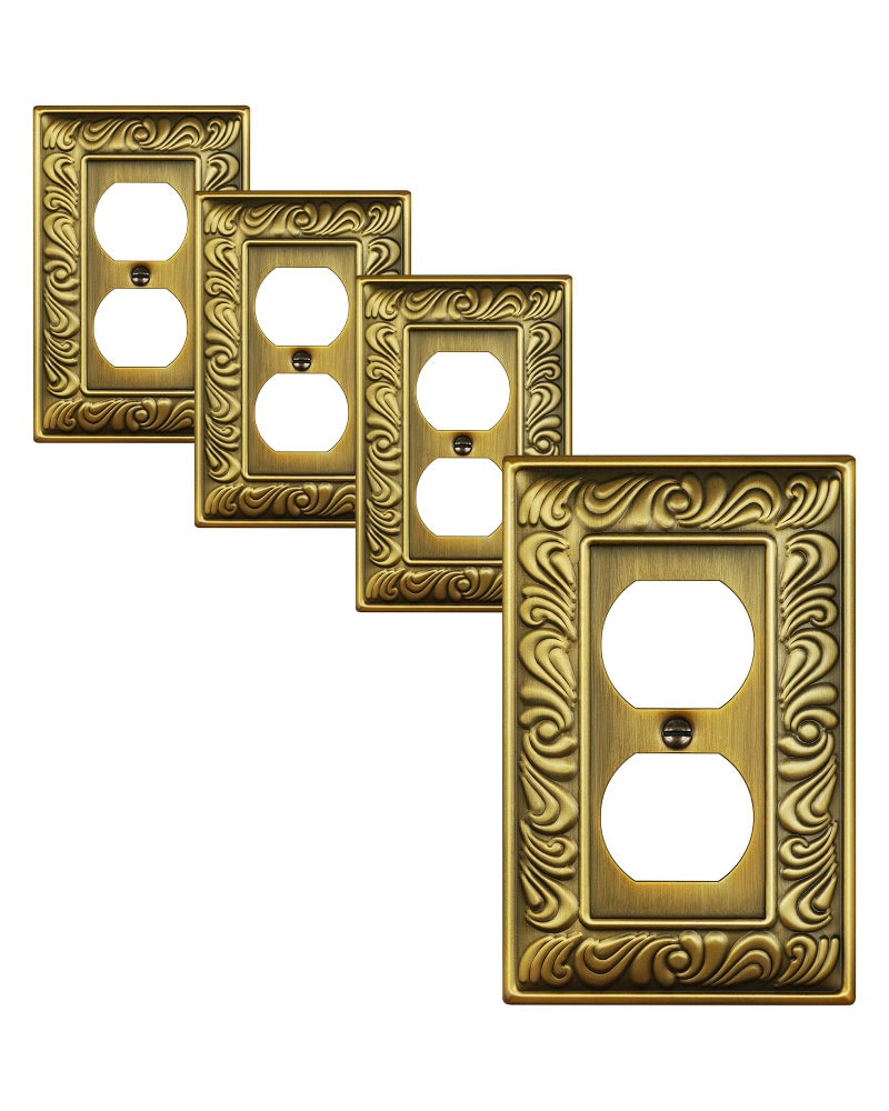 TREEWELL 4-Pack Duplex Outlet Cover Plate, Paisley Pattern Antique Brass Metal Wall Plates for Electrical Outlets, 1 Gang Receptacle Cover, Decorative Switch Plates and Outlet Covers - Image 1