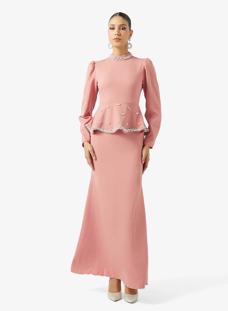خزانة Mock Peplum Emebllished Dress