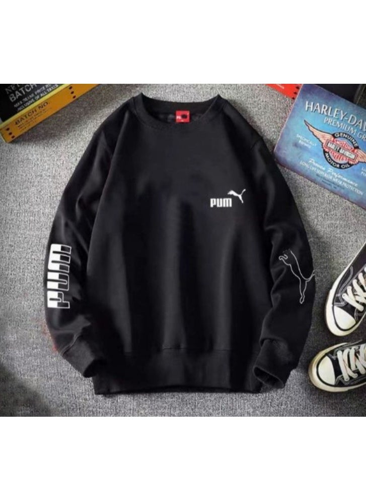 Puma Black Long-Sleeve Sweatshirt with White Multi-Position Branding-M