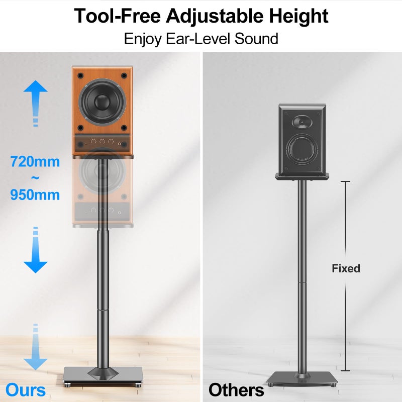 MOUNTUP Universal Speaker Stands Pair 28.3" to 37.4" Height Adjustable Floor Speaker Stands, Holds Bookshelf & Satellite Speaker Large Speaker, Up to 22LBS Cable Concealing 9.8" Plate Black MU9132-L - Image 3