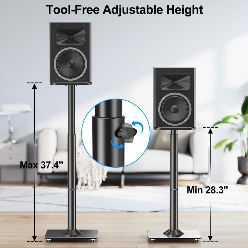 MOUNTUP Universal Speaker Stands Pair 28.3" to 37.4" Height Adjustable Floor Speaker Stands, Holds Bookshelf & Satellite Speaker Large Speaker, Up to 22LBS Cable Concealing 9.8" Plate Black MU9132-L - Image 5
