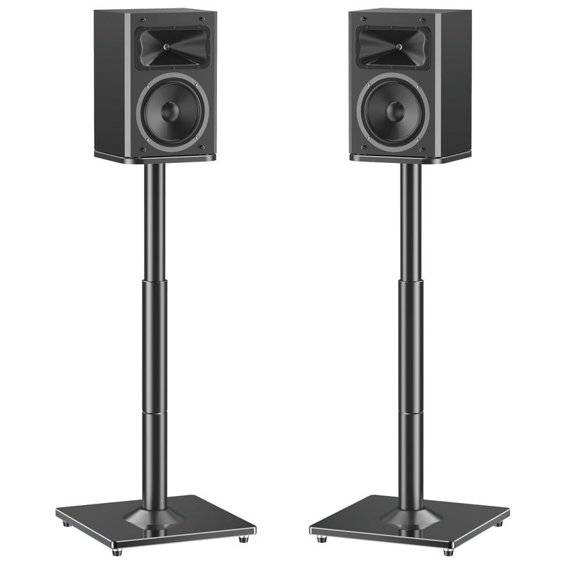 MOUNTUP Universal Speaker Stands Pair 28.3" to 37.4" Height Adjustable Floor Speaker Stands, Holds Bookshelf & Satellite Speaker Large Speaker, Up to 22LBS Cable Concealing 9.8" Plate Black MU9132-L - Image 1