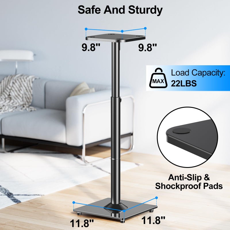 MOUNTUP Universal Speaker Stands Pair 28.3" to 37.4" Height Adjustable Floor Speaker Stands, Holds Bookshelf & Satellite Speaker Large Speaker, Up to 22LBS Cable Concealing 9.8" Plate Black MU9132-L - Image 4