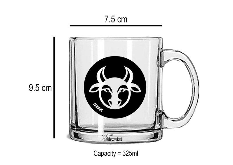 TONKWALAS " Zodiac Sign Taurus Printed Quote Transparent Glass Coffee Mug for Gifting (325 ML) - Image 3