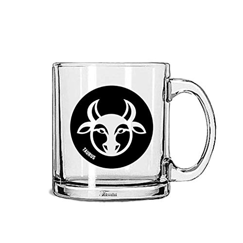 TONKWALAS " Zodiac Sign Taurus Printed Quote Transparent Glass Coffee Mug for Gifting (325 ML) - Image 1