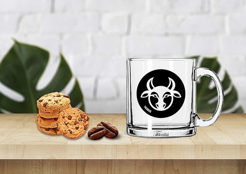 TONKWALAS " Zodiac Sign Taurus Printed Quote Transparent Glass Coffee Mug for Gifting (325 ML) - Image 2