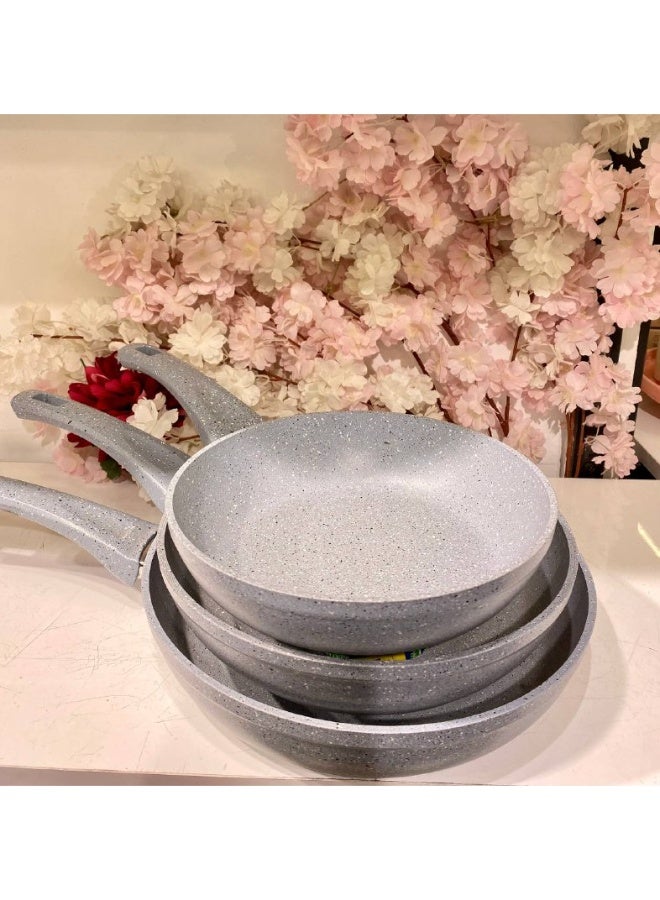 ✨ Galaxy Granite 3-Piece Frying Pan Set ✨ Durable performance and kitchen elegance 👌 • Heavy-duty granite material for long-lasting use • Non-stick surface for healthy cooking • Even heat distribution • Easy to clean and suitable for all cooking needs Sizes: 20/24/28 cm Code: 109307 - Image 1