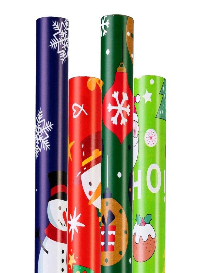 Cherubfunz Christmas Wrapping Paper: 4 Rolls (93 sq. ft. Total - Funny Santa Claus, Snowflakes, Snowman, Pine Trees - 17 in x 16.5 ft per Roll - Image 1