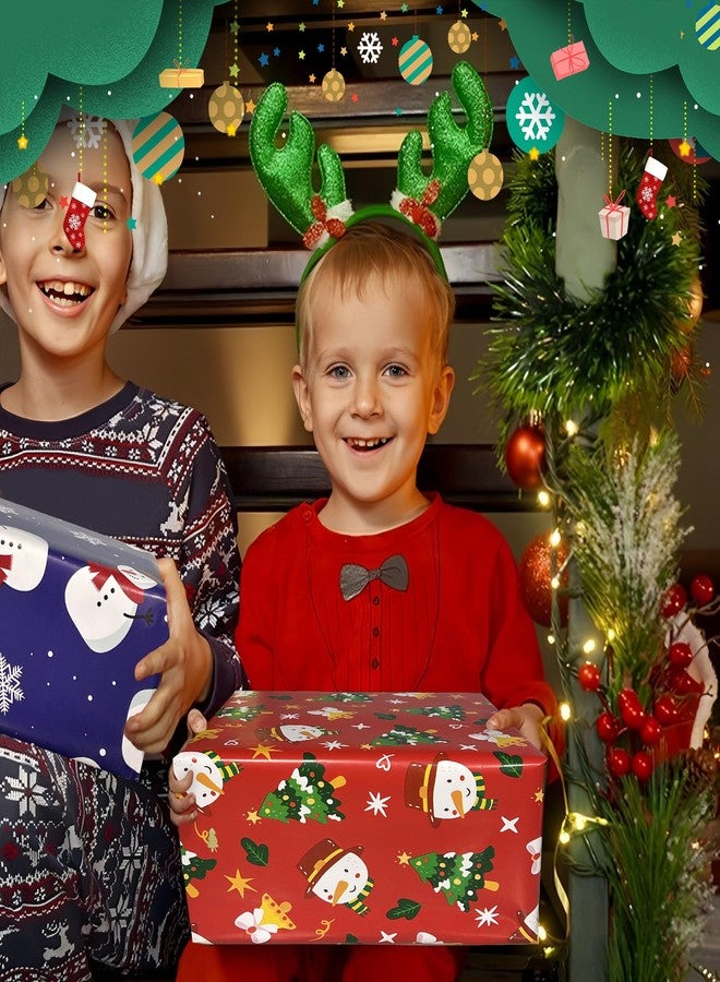 Cherubfunz Christmas Wrapping Paper: 4 Rolls (93 sq. ft. Total - Funny Santa Claus, Snowflakes, Snowman, Pine Trees - 17 in x 16.5 ft per Roll - Image 4