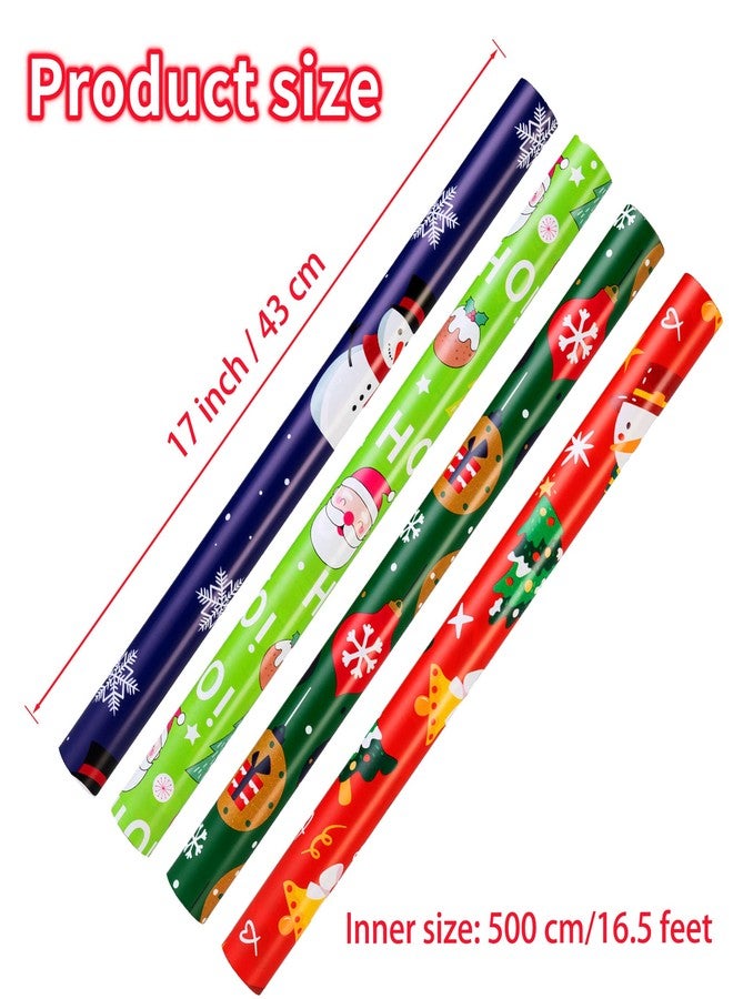 Cherubfunz Christmas Wrapping Paper: 4 Rolls (93 sq. ft. Total - Funny Santa Claus, Snowflakes, Snowman, Pine Trees - 17 in x 16.5 ft per Roll - Image 2