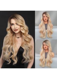 Arabest Long Wavy Ombre Synthetic Lace Wig Orange gold head dyed_70cm 28 Inch 